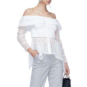 NWT Self portrait off shoulder eyelet asymmetrical top sz 8